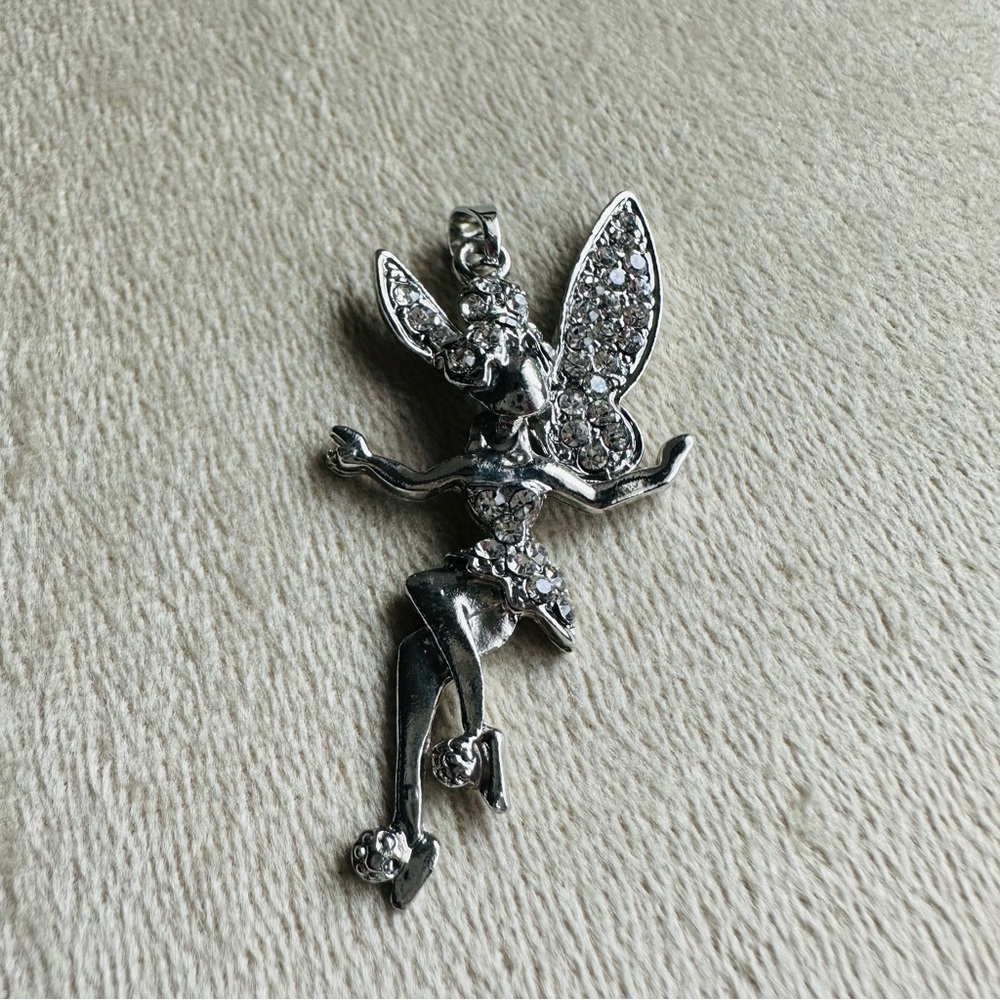 Articulated Rhinestone Fairy Pendant – Tinker Bell Inspired Silver Tone - Picture 5 of 6